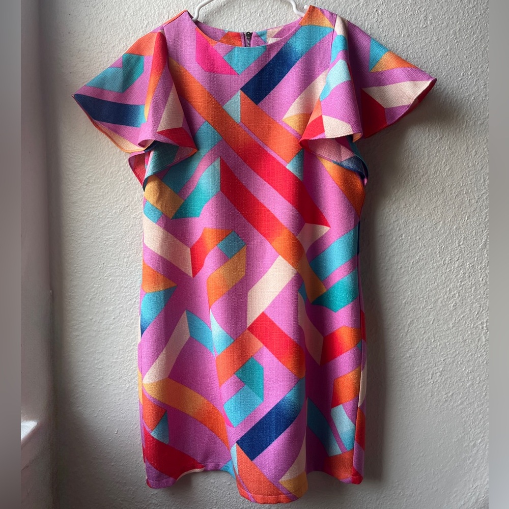 Gianni Bini GB Geometric Multicolor Flutter Sleeve Sheath Dress Size Medium